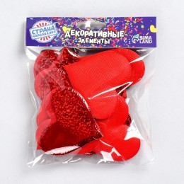 Сердечки декоративные, набор 12 шт, размер 1 шт 6,5*6см, цвет красный 