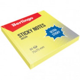 Блок клейкий 75*75мм 80л желтый неон BERLINGO 'Ultra Sticky'