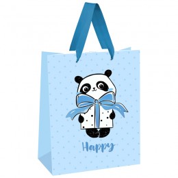 Пакет подарочный 18*23*10см 'PandaGift_Blue' ламинированый, фольга, MESHU