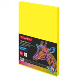 Бумага А4 75г/м2 100л BRAUBERG, неон, желтая