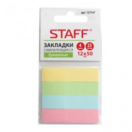 Закладки самоклеящиеся бумажные 4цв*25л 50*12мм STAFF