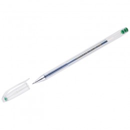 Ручка гелевая 0,5мм зеленая CROWN 'Hi-Jell', корпус прозр., линия 0,35мм