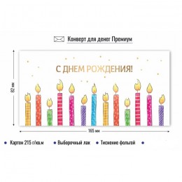 Конверт для денег 'С Днем Рождения!' свечки, КВАДРА