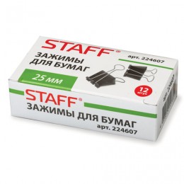 Зажим для бумаги 25мм черный НАБОР 12шт. STAFF
