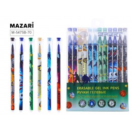 Ручка пиши-стирай гелевая 0,5мм синяя MAZARI 'Sport', игла, цветной корпус, ассорти
