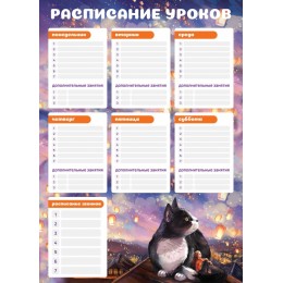 Расписание уроков А3 ФЕНИКС+ 'Котик и фонарики', с расписанием звонков