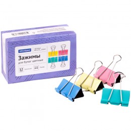 Зажим для бумаги 51мм цветной НАБОР 12шт. OfficeSpace