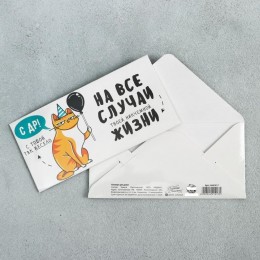 Конверт для денег 'С Днём рождения!' от кота, 16.5*8 см 