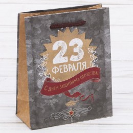 Пакет подарочный 12*25*6см 'С Днем защитника отечества!' крафтовый, вертикальный