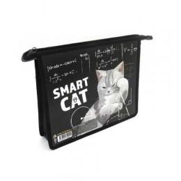 Папка для тетрадей А5 на молнии 'Кот учёный', 1 отделение, пластик ПЧЕЛКА