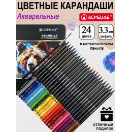 Карандаши акварельные 24цв ACMELIAE 'Blackwood', + кистока, металл. футляр