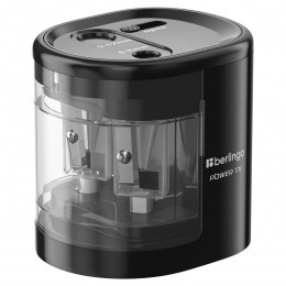 Точилка электрическая BERLINGO 'Power TX', 2 отверстия, черная, с контейнером