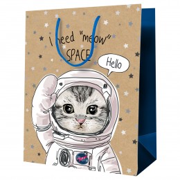 Пакет подарочный 18*23*10см 'Космический кот' крафт, MESHU
