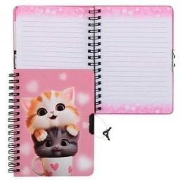 Блокнот на замочке А6 60л 'Cute cats' КОКОС, линия, твердая обложка, гребень