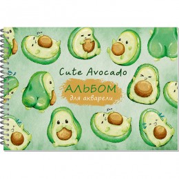 Альбом для акварели А4 20л 200г/м2, гребень, 'Cute avocado' ПОЛИНОМ