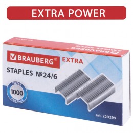 Скобы №24/6 1000шт BRAUBERG 'EXTRA', цинковое покрытие, до 30 листов
