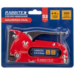 Степлер мебельный RABBITEX, стальной, тип 53, 4-8мм, +200 скоб