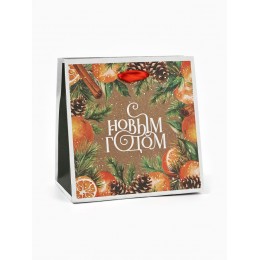 Пакет подарочный 14*14*9см 'С Новым годом' крафтовый, квадратный