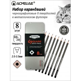 Набор карандашей ч/г 8шт (2H,H,HB,B,2B,4B,6B,8B) ACMELIAE, металический пенал