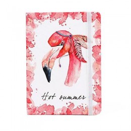 Блокнот А6 96л линия 'Flamingo', твердый переплет, на резинке, закладка, 145*105мм (4 дизайна)