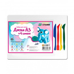 Доска для пластилина А3 белая СТАММ + 4 стека