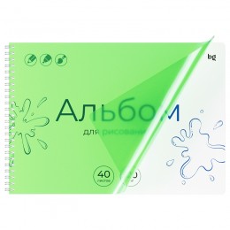 Альбом для рисования 40л А4, гребень, 'Однотонный. Зеленый' BG, пластиковая обложка