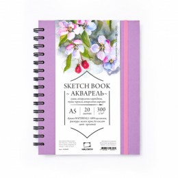 Скетчбук 150*200мм 20л, гребень, 'WaterFall' сиреневый, для акварели, МАЛЕВИЧЪ, 300г/м2
