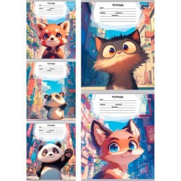 Тетрадь 12л косая линия 'Мультяшные животные в городе' ПРОФ-ПРЕСС
