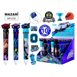 Ручка шариковая 10ти цветная 0,7мм MAZARI 'Racing'