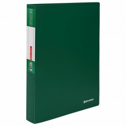 Папка с 100 вкладышами зеленая BRAUBERG 'Office', 0,8мм, корешок 35мм