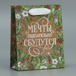 Пакет подарочный 12*15*5,5см 'Пусть мечты сбудутся' крафтовый, вертикальный