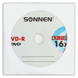 DVD-R диск,SONNEN, 4,7 Gb, 16x, бумажный конверт (1 штука)