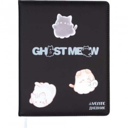 Дневник 1-11 кл. твердая обл., 'Ghost Meow.Чёрный' deVENTE, кожзам, поролон