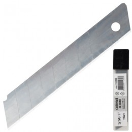 Лезвия для ножа 18мм 10шт STAFF, толщина лезвия 0,38 мм, в пластиковом пенале