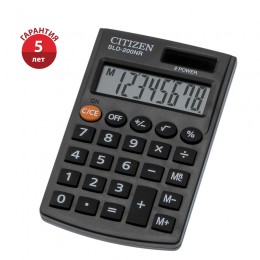 Калькулятор 8 разрядов карманный CITIZEN SLD-200NR черный, двойное питание, 62*98*10мм