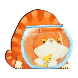 Блокнот фигурный 32л 13*12см, клетка, скоба, 'Кот и аквариум' ФЕНИКС+