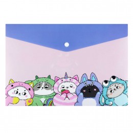 Папка-конверт на кнопке А4 'Котята в кигуруми' 180мкм ФЕНИКС+, пластик