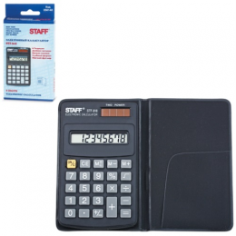 Калькулятор 8 разрядов карманный STAFF STF-818 черный, двойное питание, 102*62мм