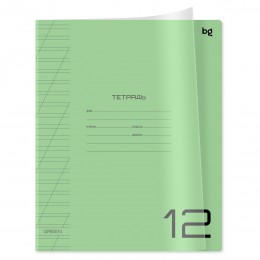 Тетрадь 12л косая линия 'UniTone. Green' BG, пластиковая прозрачная обложка
