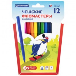 Фломастеры 12цв CENTROPEN 'Пингвины', смываемые