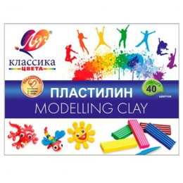 Пластилин 40цв 800гр ЛУЧ 'Классика', со стеком, картонная упаковка