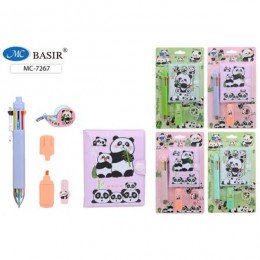 Подарочный набор BASIR 'Панда' (блокн +руч +текст-марк +дисп +скотч)