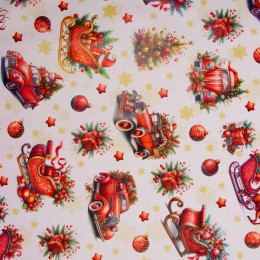 Бумага упаковочная 70*100см 'Новогодние сани' глянцевая