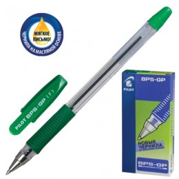 Ручка шариковая масляная 0,7мм зеленая PILOT 'BPS-GP', корпус прозрач., с грипом, линия 0,32мм