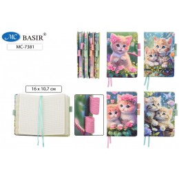 Блокнот А6 80л клетка 'Котята' BASIR, твердая обложка, поролон