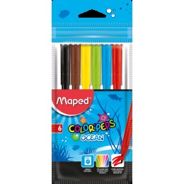 Фломастеры 6цв MAPED 'Color Pep's Ocean', с заблокированным пишущим узлом, супер смываемые