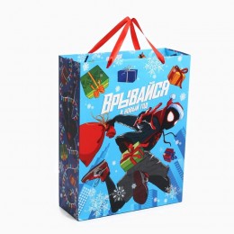 Пакет подарочный 31*40*11,5см 'Врывайся в Новый Год! Человек-паук' ламинированный, вертикальный