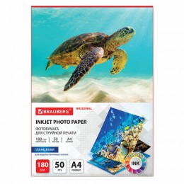 Фотобумага глянцевая А4 180г/м2 50л, односторонняя BRAUBERG ORIGINAL