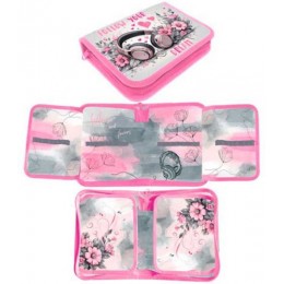 Пенал 1 отделение 20*14*4см 'Розовые наушники' ОНИКС, 2 откидные планки, ткань